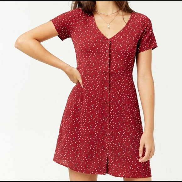 Forever 21 Dresses & Skirts - Red Polka Dot Mini Crepe Dress - Button up front